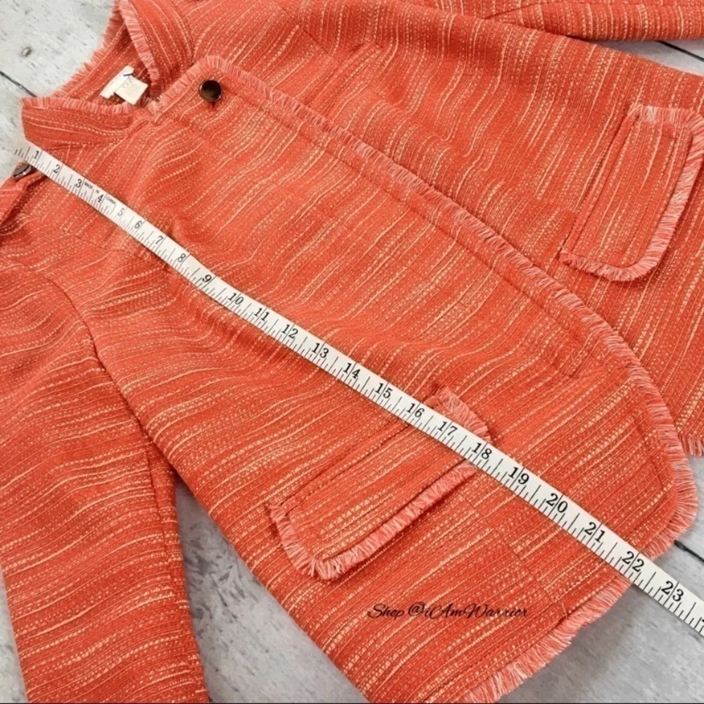 Chico’s orange tweed fringe moto jacket *shop@iamwarrior - Picture 6 of 9